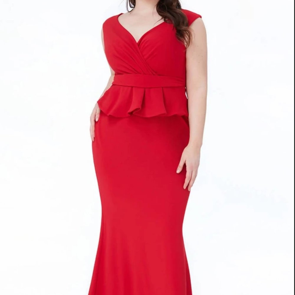 Goddva plus size red sleeveless cross over peplum